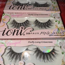 IONI 3D FAUX MINK LASHES  (3) PACK FLUFFY LONG CRISSCROSS THE BRIDAL SUITE NIB