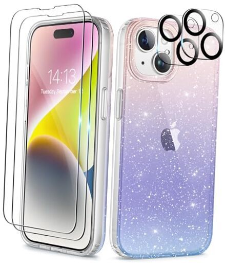 5 in 1 Compatible with iPhone 15 Case Glitter, iPhone 15 6.1 inch Gradient-image