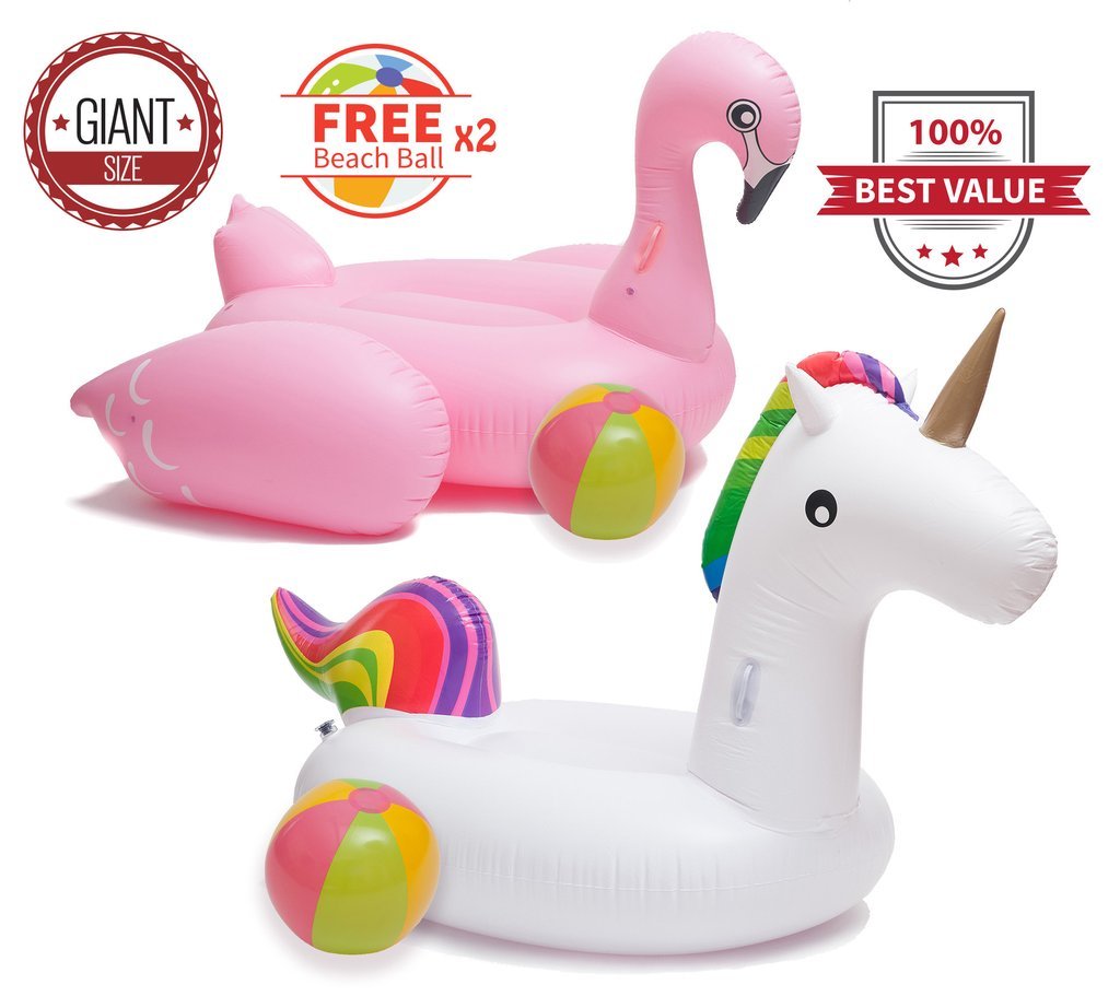 ☀️VENTA VERANO 80" Unicornio+Flamingo Piscina Juguete Flotador Natación y 10 Repelentes de Insectos