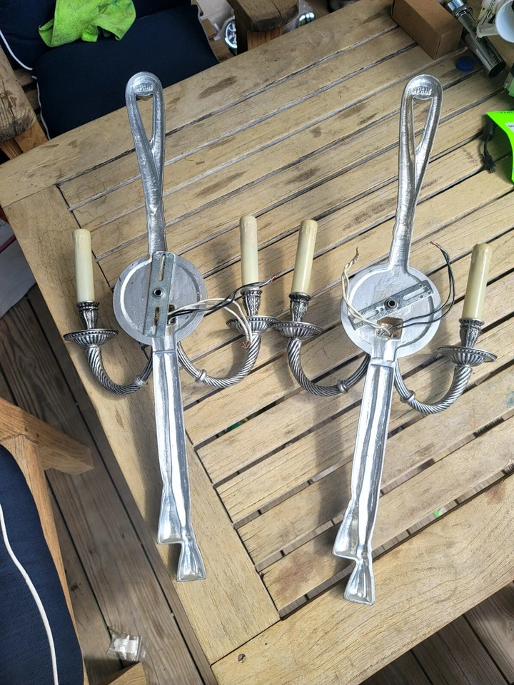 Apliques de pared francés estilo Luis XVI latón macizo cinta nudo borla vintage España Foto 4 de 4