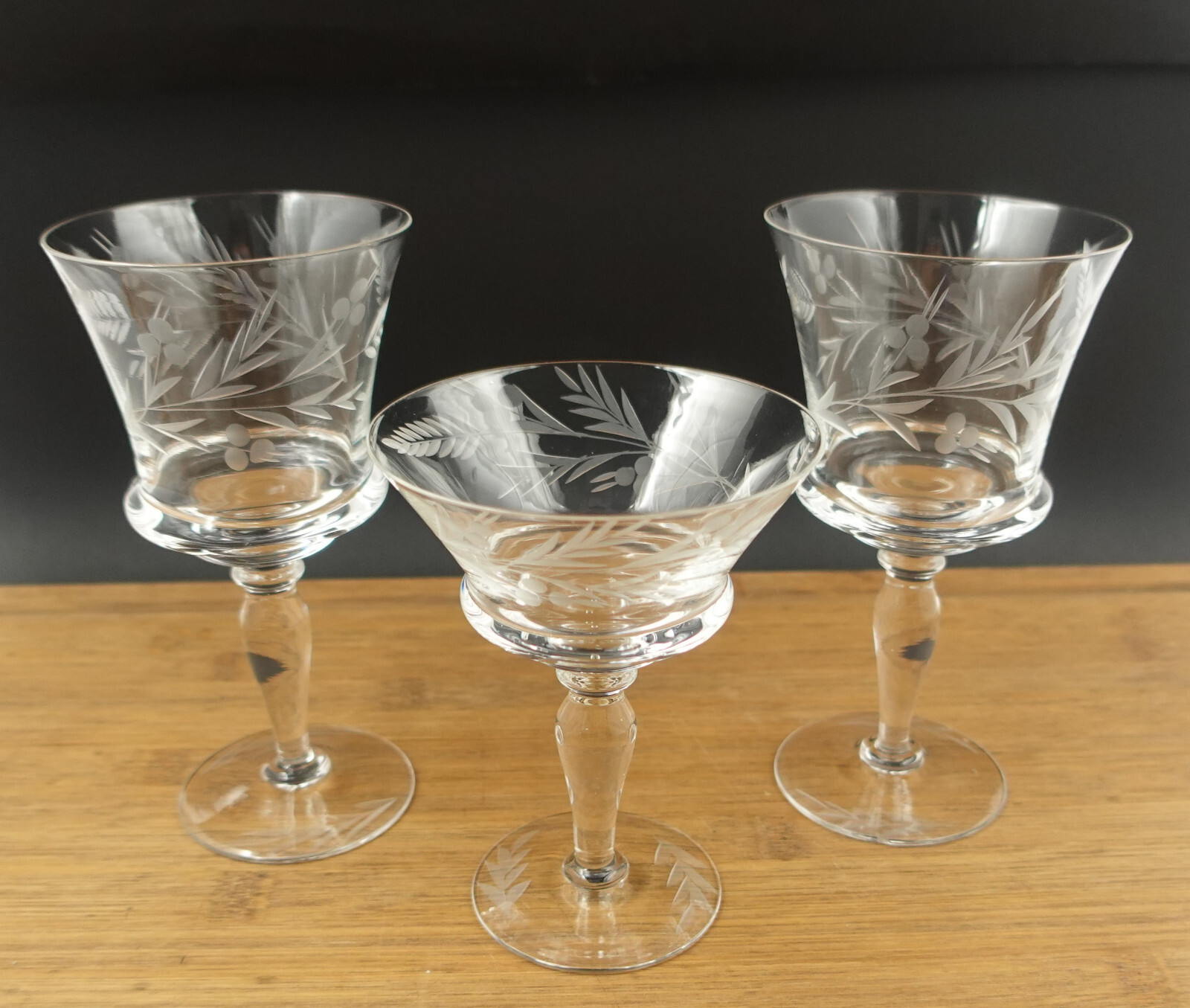 Arcadia Floral Etched Glass Set of 3 Elegant Drinkware