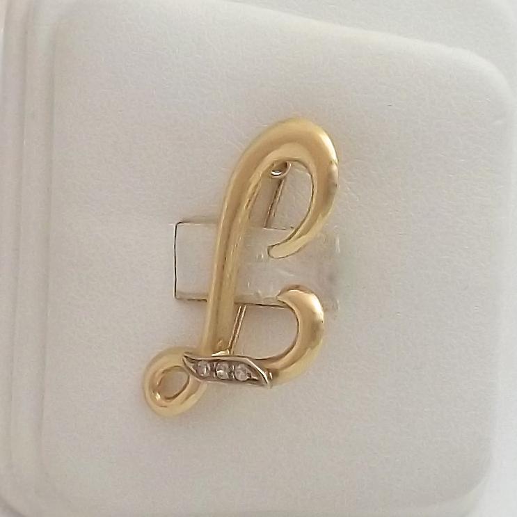 Solid 18k Gold Initial Cursive Letter L Brooch Pi… - image 2