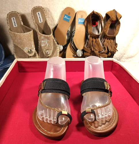 GUESS LANDEN DENIM SCHWARZ FLACH MIT GOLDZEHENKETTE GRÖSSE 5 1/2 NIE WOREN