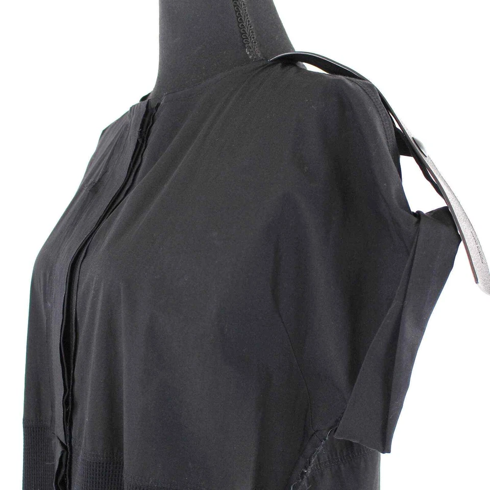 Vestido Camisa Bottega Veneta Negro Embellecido con Plumas 42 Cuero Manga Corta M Foto 3 de 4