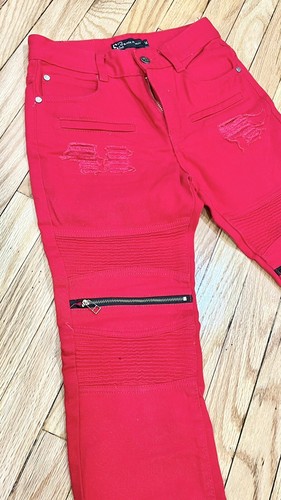 S2 Jeans Youth Boys Straight Fit Red Denim Skater Distressed Size 14 - Picture 5 of 7