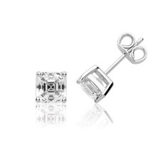 1.00ct F/VS Ascher Cut 100% Natural Diamond Solitaire  Stud Earrings - Certified