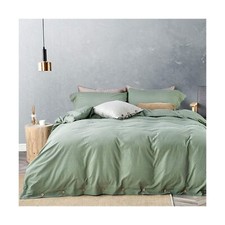 JELLYMONI Green 100 Washed Cotton Duvet Cover Set, 3 Pieces Luxury Soft Bedd...
