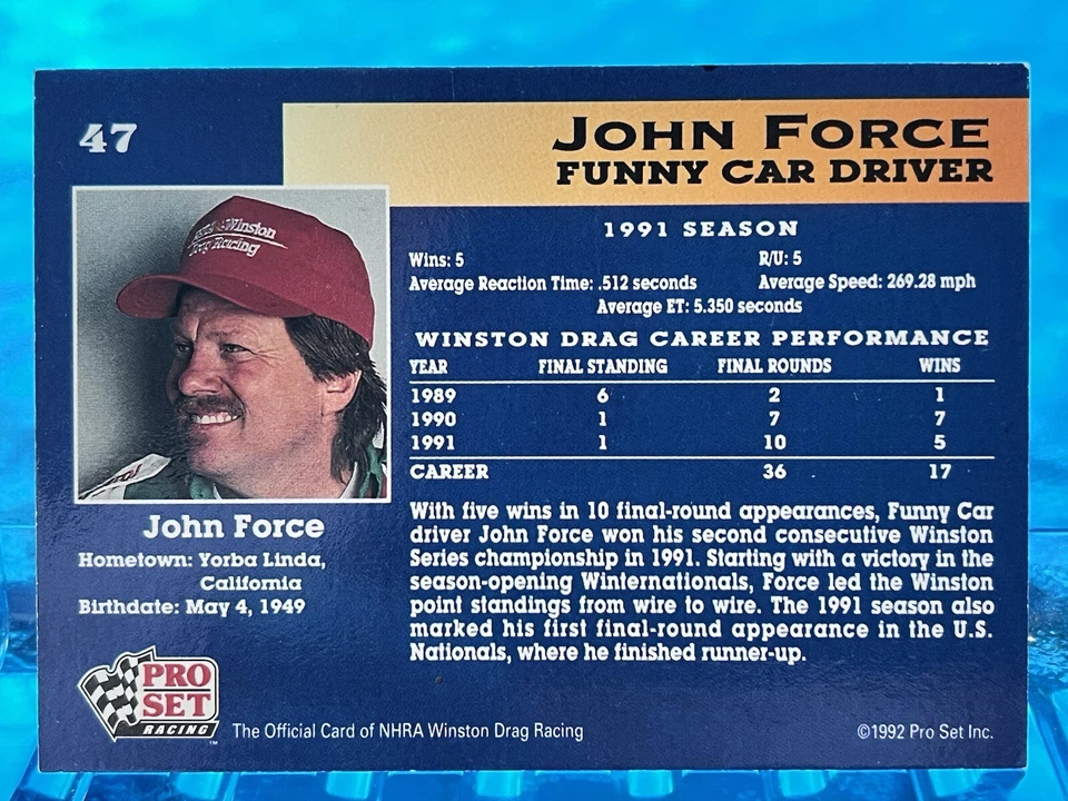 JOHN FORCE  AUTOGRAPHED 1992 PRO SET CARD FUNNYCAR  WORLD CHAMP Signed Castrol  - Image 3 of 3