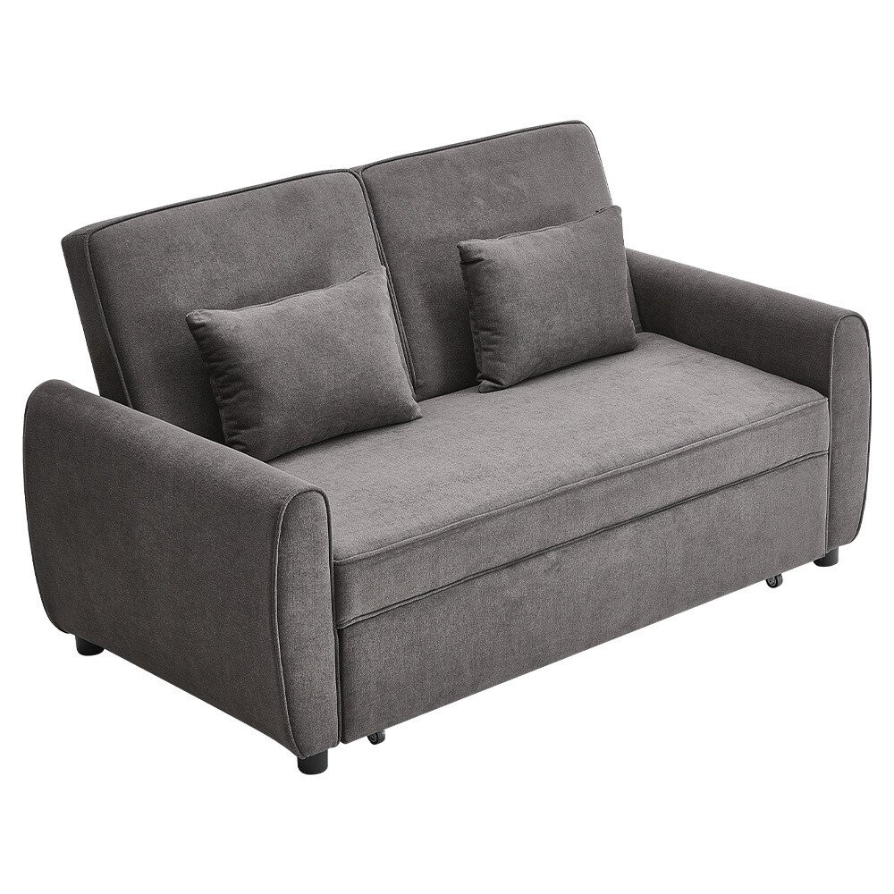 2 Seater Sofa Bed Pull Out Linen Fabric Grey Sofabed With Cushion And Wheels UK eBay