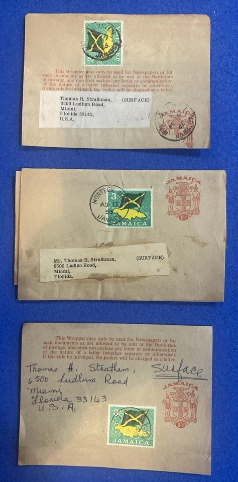 ЛОТ ИЗ 10 ЯМАЙСКИХ ГАЗЕТНЫХ ОБЕРТОК ПОЧТОВЫЕ КАНЦЕЛЯРСКИЕ ТОВАРЫ 1966 (Surface Mail), РЕДКИЕ - Изображение 3 из 4