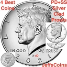 2021 PDSS Kennedy Half Dollar 2x Biz Strike + Clad & .999 Silver Proof P D S S +