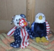 Ty Beanie Babies Spangle patriotic bear  Soar patriotic eagle with key clips