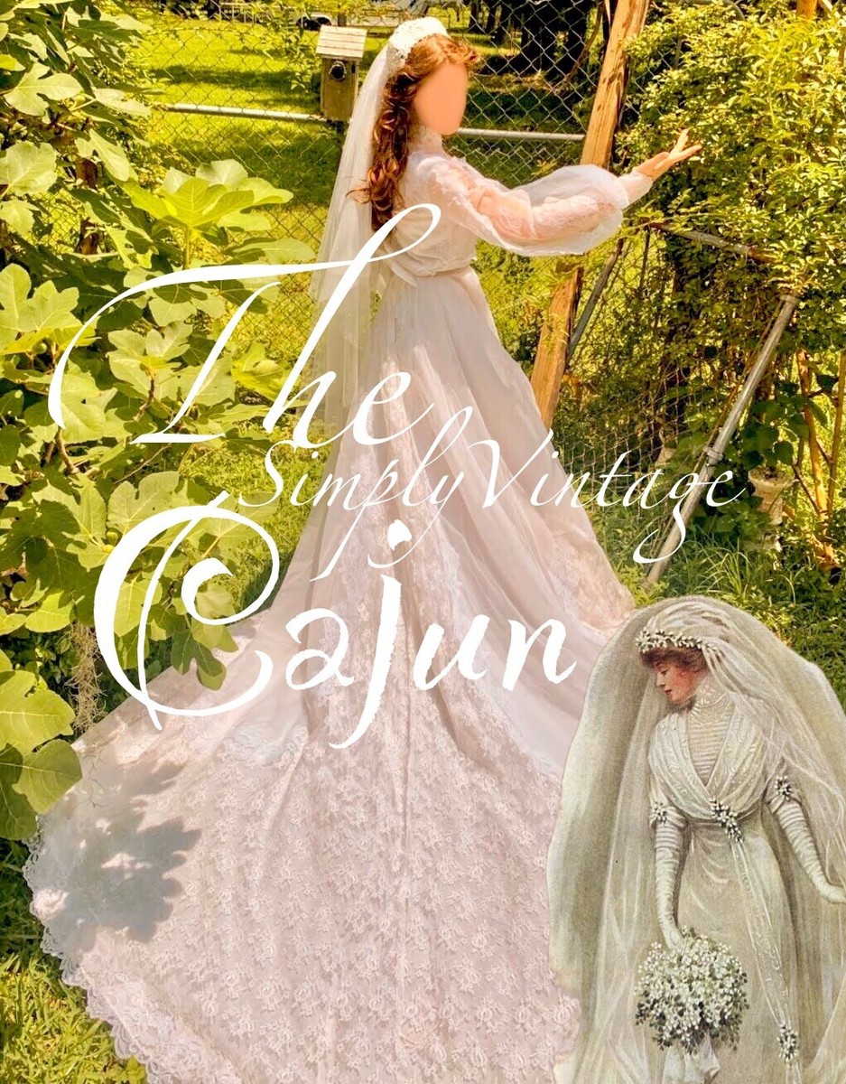 70s Vintage Wedding Dress Cathedral Train, Balloon Sleeves, Belle