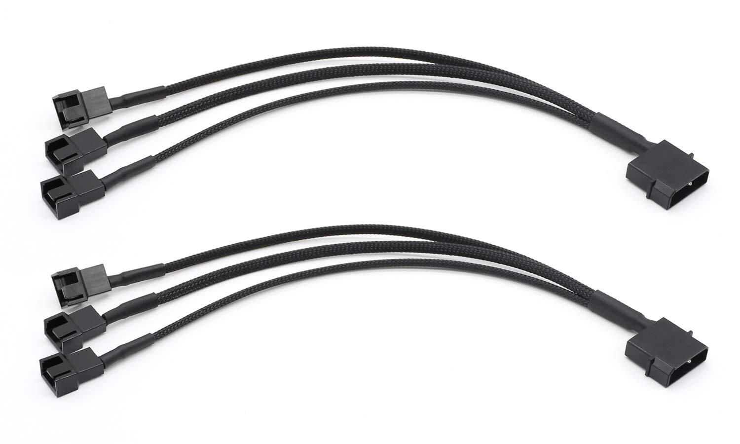 2-Pack Molex to 3/4 Pin PC Case Fan Power Splitter Adapter