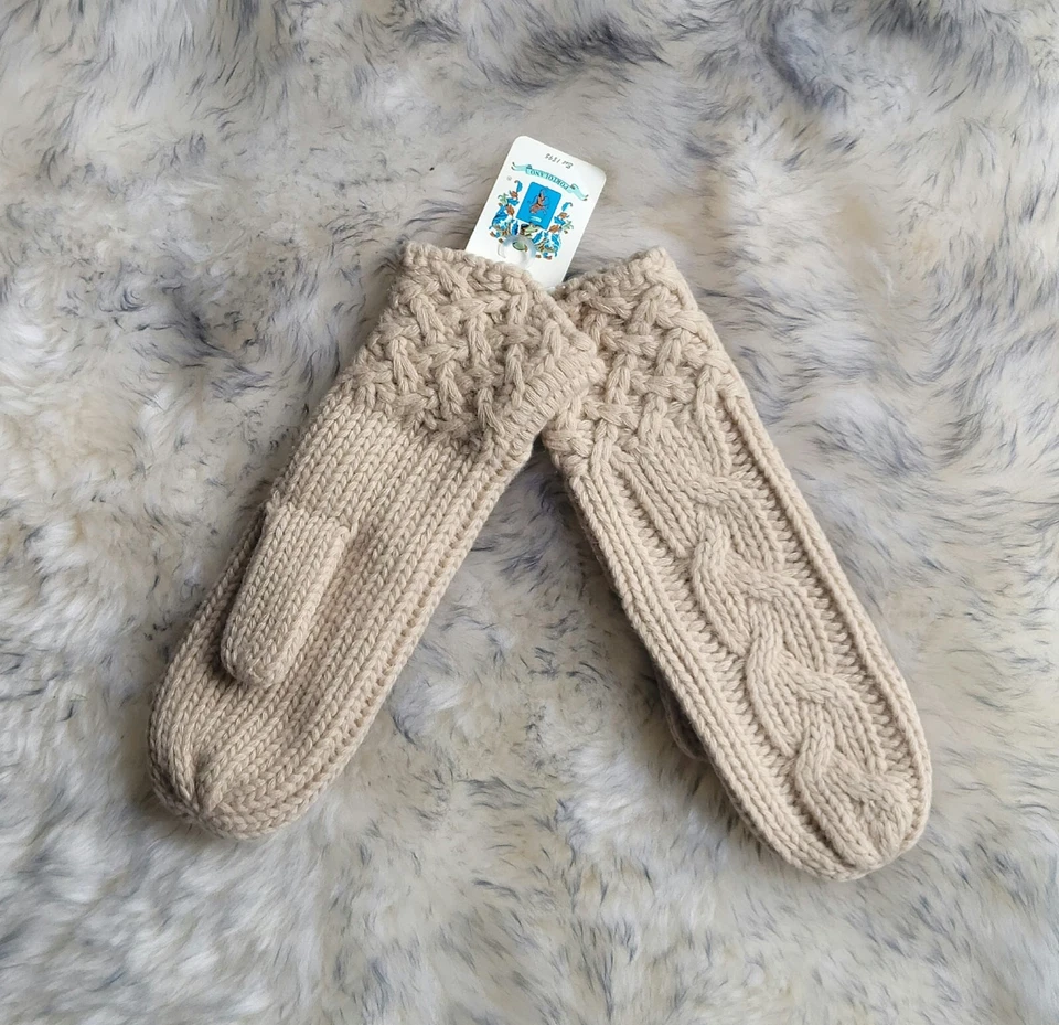 NUEVO CON ETIQUETAS GUANTES DE PUNTO CON CABLE Y ACANALADO PARA MUJER PORTOLANO COLOR AVENA LANA OS/ANGORA Foto 2 de 4