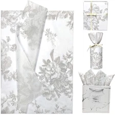 Floral Tissue Paper with Elegant Gray Peony Pattern 15 Sheets 20x 30, Decorat...