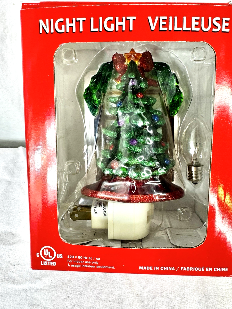 Christmas Tree Night Light Wreath w Red bow Extra Bulb Costco NEW
