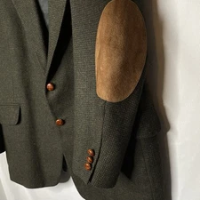 Vtg Oak Creek Men Blazer 42R Brown Houndstooth Tweed  Suede Elbow Leather Button