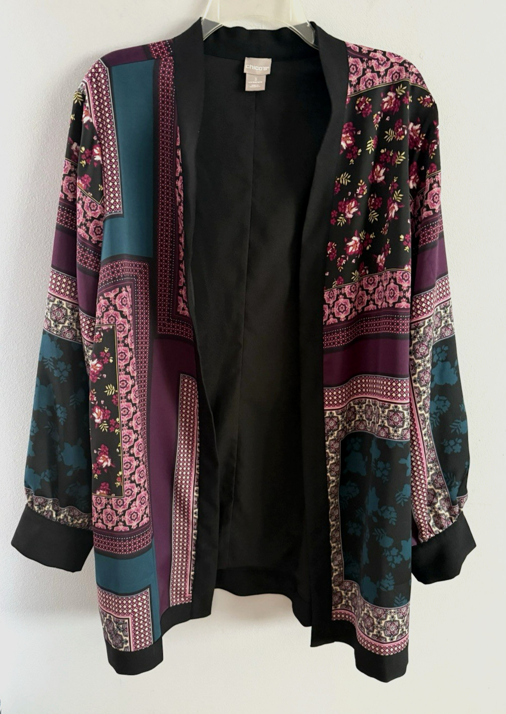 CHICO'S Open Front Jacket Patchwork Floral Lined … - image 1