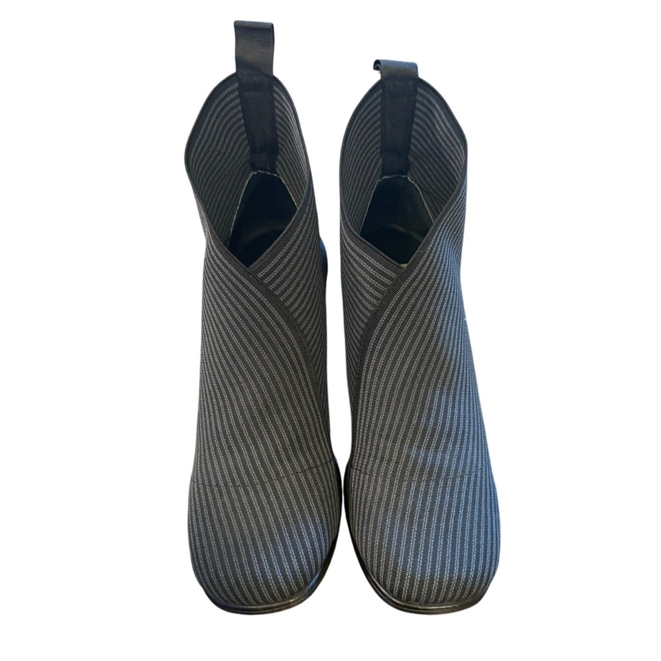 Anthropologie 8.5 Pull On Sock Boot Gray Stripe Ankle Square Toe Block Heel - Image 2 of 4