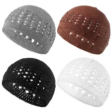 Kufi Hat for Men Knit Kufi Cap Crochet Beanie Skull Beanie for Men Women(Blac...