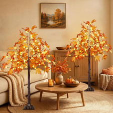 2 Pack 4FT 100 LED Lighted Maple Tree, Artificial Fall Tree Outdoor/Indoor