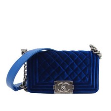Chanel Boy Series 17 Leather Shoulder Bag Women Blue One Size