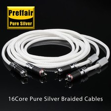 Pair 16 Cores Pure Silver Audio RCA Cable Carbon Fiber RCA Plug for Amplifier