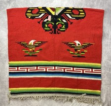 Vintage Mexican Wool Poncho Sarape Mardel Thunderbird Motif Wool 38x38