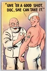 Postcard WW2 Era Military Humor Sailor Getting A Shot In His Girl Tattoo AH6