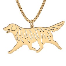 Stainless Steel Cute Golden Retriever Necklace Dog Pendant 18K Gold Plated Je...