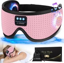 LC-dolida Sleep Headphones, White Noise Bluetooth Mask 3D Pink Silk 