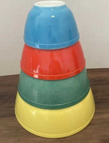 Vintage Set of 4 Pyrex Primary Colors Nesting Mixing Bowls 401 402 403 404