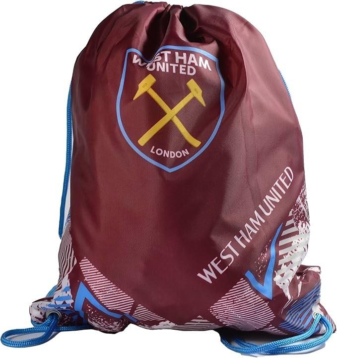 West Ham FC Gym Bag PE Bag/Drawstring Sports Bag Design Official Licensed
