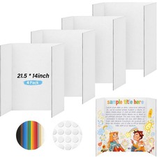 4 Pcs Trifold Poster Board, 21.5x14 inches Small White Poster Board Comes wit...