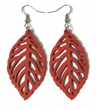 Handmade Wooden Leaf Filigree Drip Earrings - Boho Laser Cut Wood Jewelry