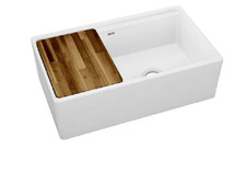 Elkay 33 in Farmhouse Double Basin Fireclay Kitchen Sink with Cutting Board