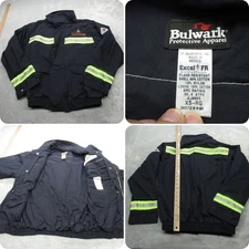 Bulwark Work Jacket Mens XS Navy Flame Resistant Hi-Vis Reflective Canvas Logo