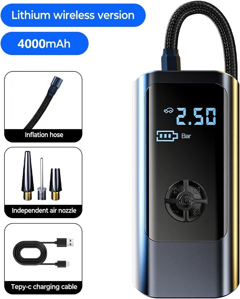 Compresseur Air Portable Gonfleur Pneus Sans Fil 150PSI Voiture Moto Vélo Neuf - Photo 2/4