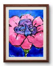 Original Art Flower Sniff 14x11 Colorful Modern Art Acrylic Painting Paper