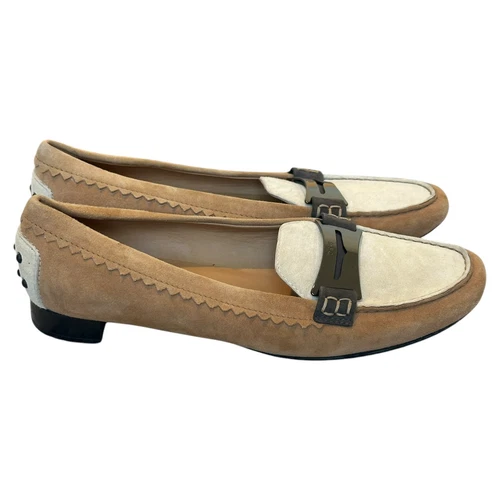 TOD’S Mocassino da donna in pelle scamosciata con fibbia in metallo marrone crema marrone 7 5 US (37 5EU)