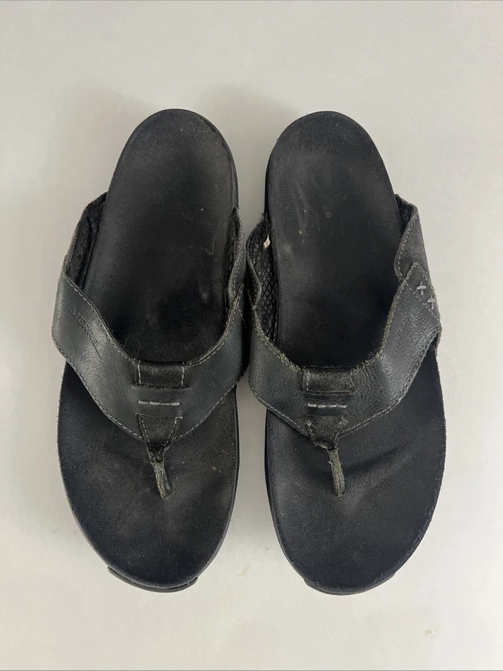 Merrell Mens Size 10 Black Leather Flip Flop Westport Sandals - Image 2 of 4