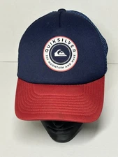 Quicksilver Trucker Hat Mountain & Wave Surf Snapback Foam Mesh Blue Red Cap