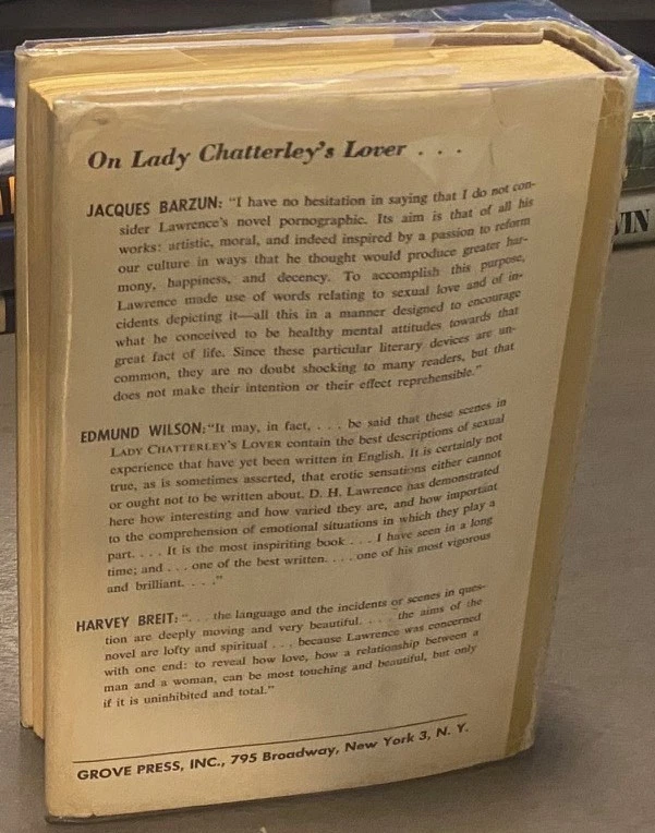 LADY CHATTERLEY'S LOVER D.H. Lawrence 1ST EDITION 1959 Grove Press +MYLAR COVER  - Image 2 of 4