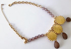 Vintage Signed LIA SOPHIA Gold Tone Rhinestone Glass Flower Dangle Chain — photo 3