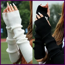 Women Knitted Arm Warmer Long Fingerless Gloves Mitten Winter Y2K Solid Arm