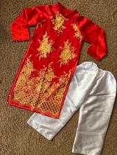 Ao Dai tag sz 6 Vietnamese Chinese Red dress white pants Wedding Tet boy girl