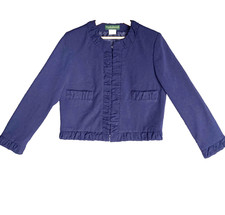 Harve Benard Cropped Blazer Jacket Lined Navy Career Womens 12 L Bust 40 Vtg