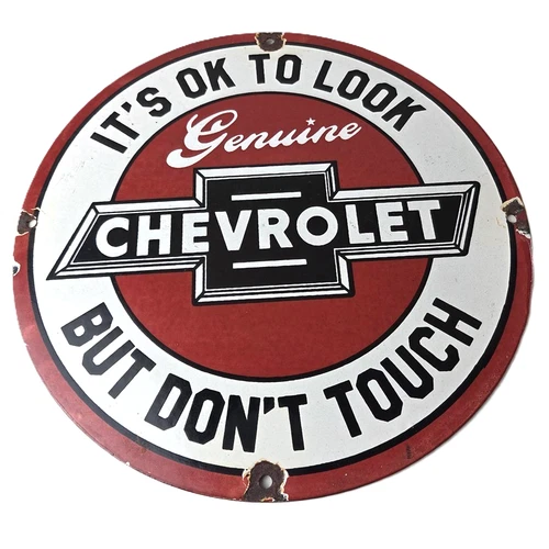 Vintage Chevrolet Sign - Warning, Automobile Motors Gas Pump Porcelain Sign