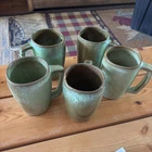 Frankoma Pottery Vintage 5M Prairie Green Square Mug Set Of 5 Coffee Mugs